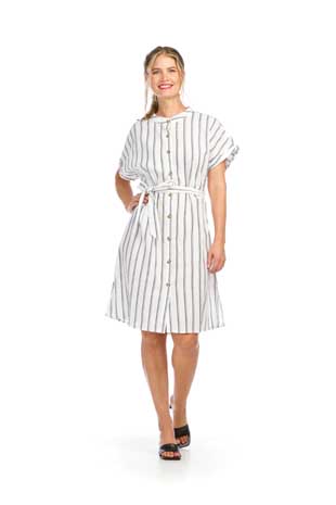 PD-16631 - STRIPED LINEN BLEND SHIRT DRESS - Colors: AS SHOWN - Available Sizes:XS-XXL - Catalog Page:38 